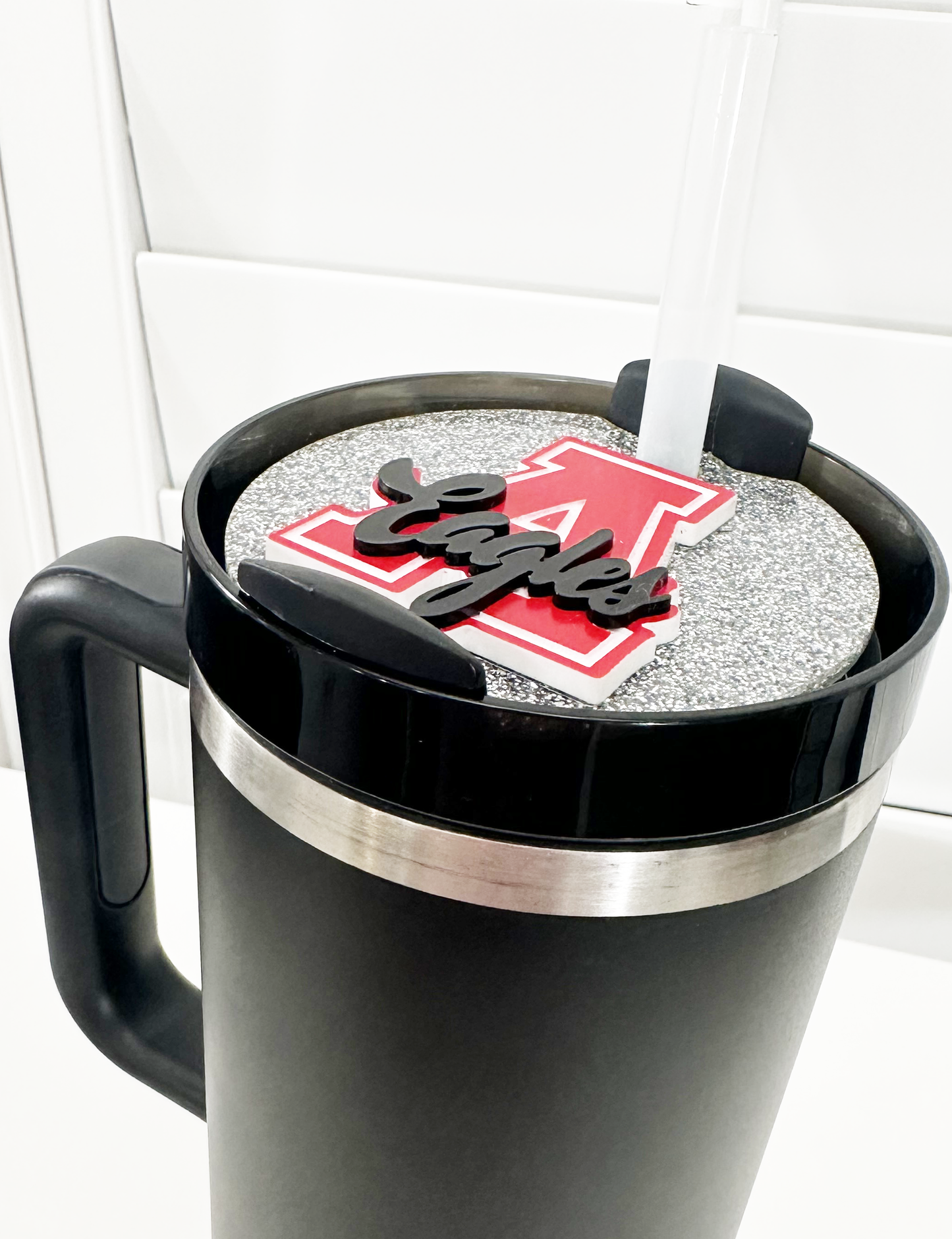 CUSTOM TUMBLER TOPPER - FULL LID - ARGYLE "A" EAGLES-SLVR GLTR