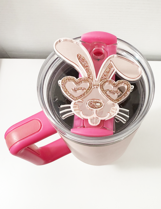 TUMBLER TOPPER - BUNNY GLASSES-ROSE GOLD MIRROR