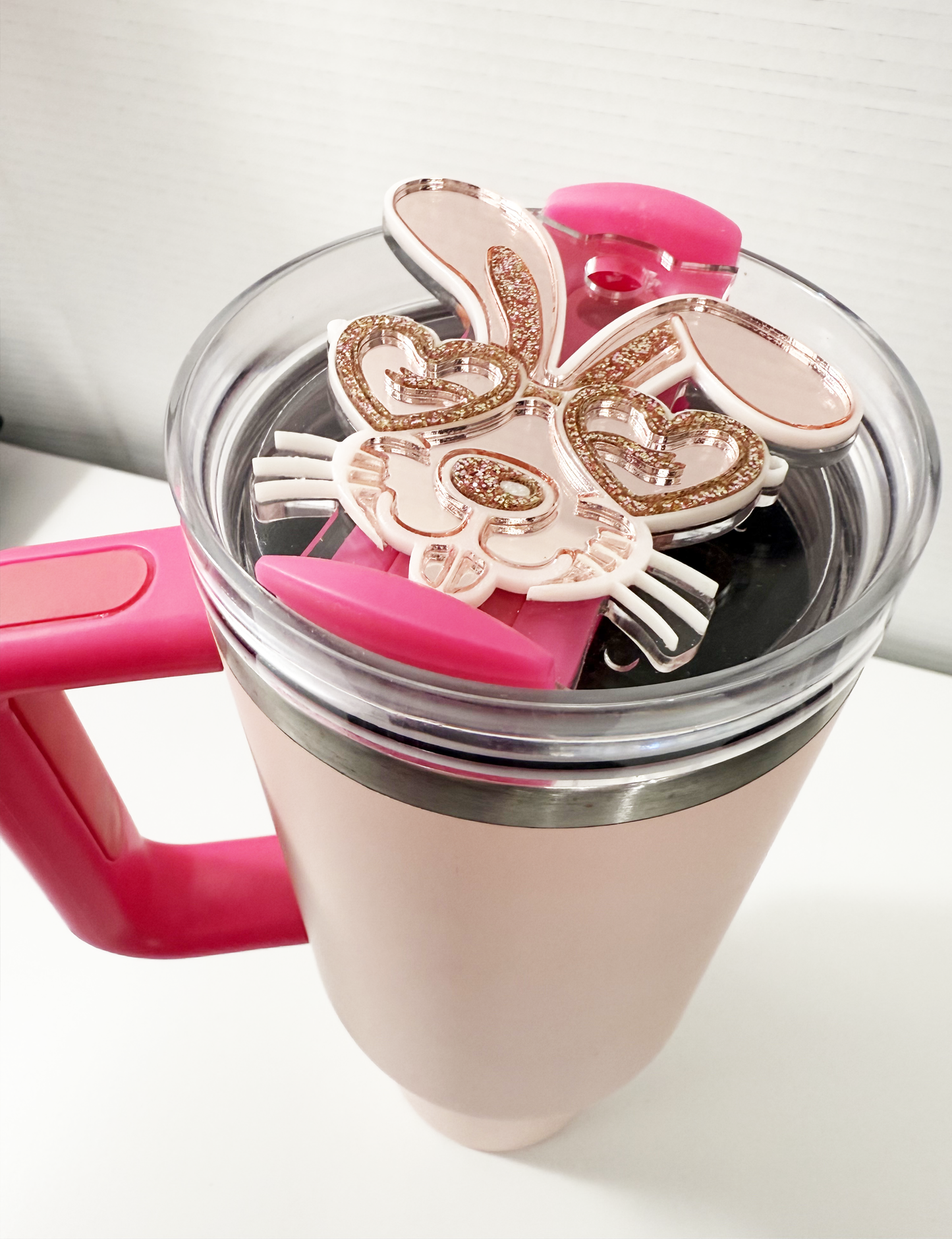 TUMBLER TOPPER - BUNNY GLASSES-ROSE GOLD MIRROR