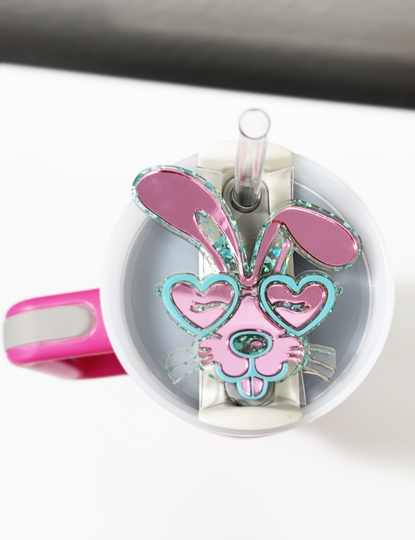 TUMBLER TOPPER - BUNNY GLASSES-MIRROR PINK TEAL