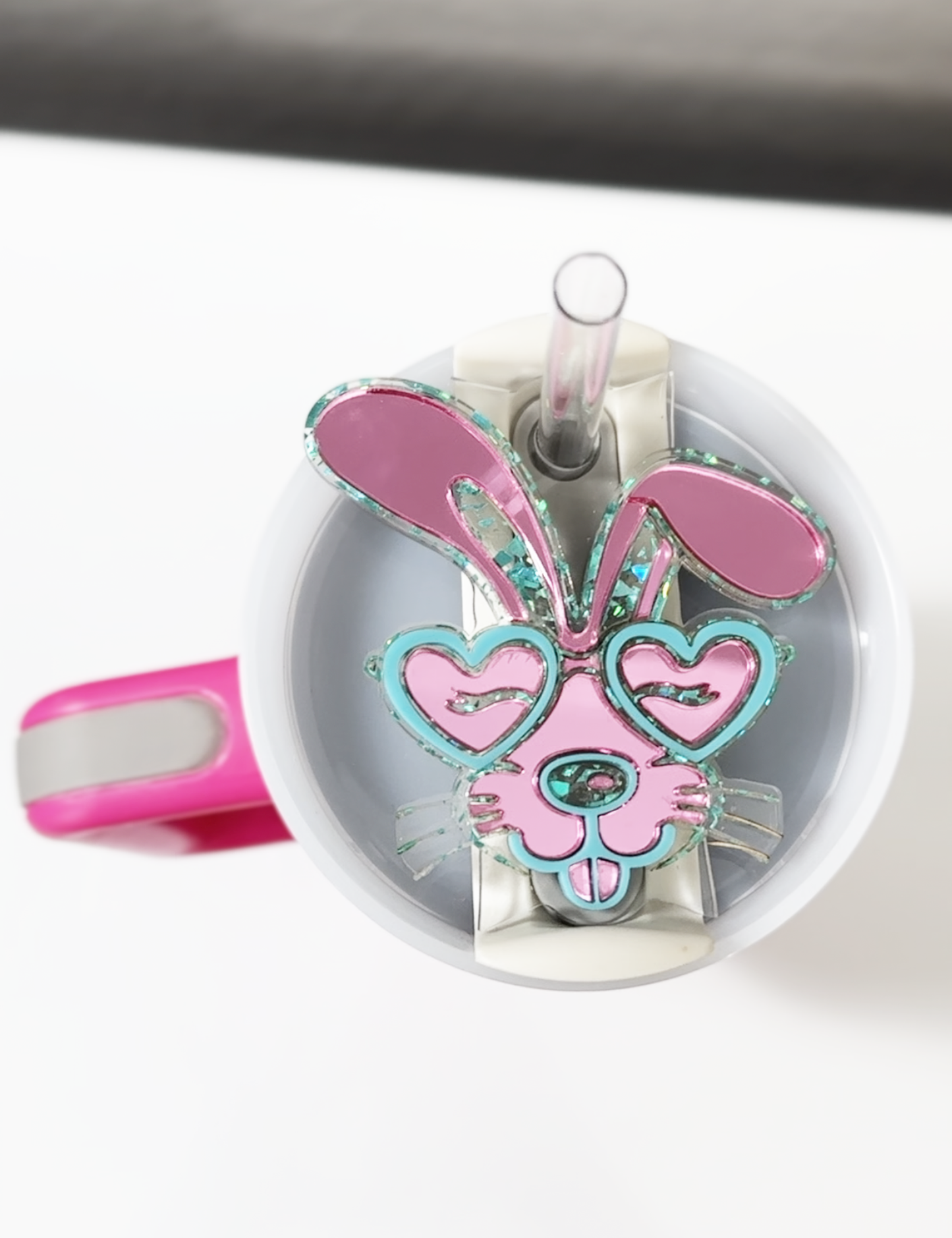 TUMBLER TOPPER - BUNNY GLASSES-MIRROR PINK TEAL