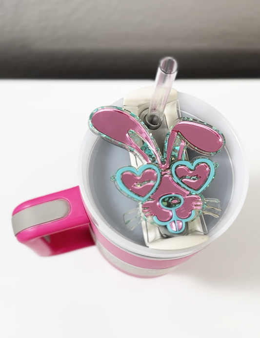 TUMBLER TOPPER - BUNNY GLASSES-MIRROR PINK TEAL