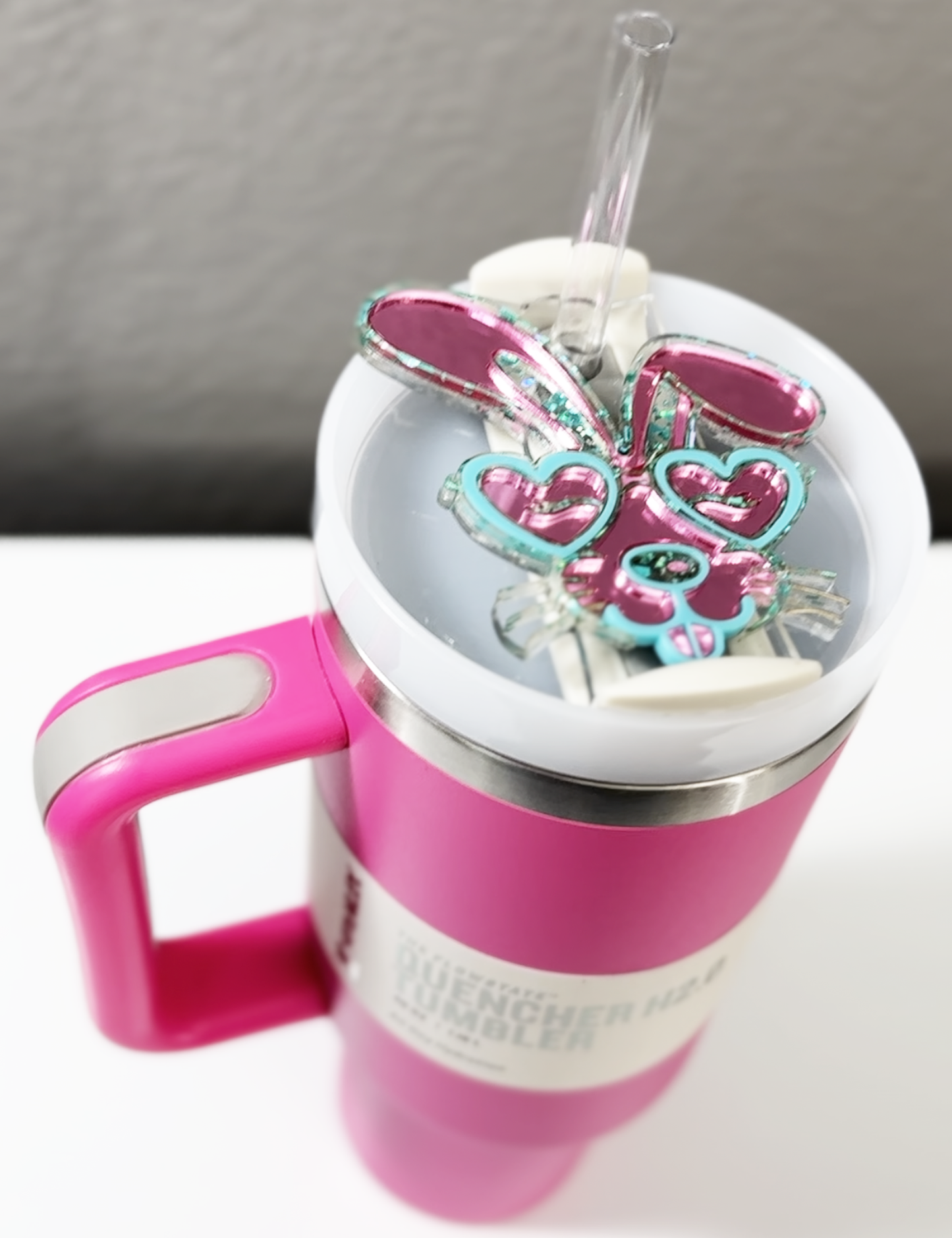 TUMBLER TOPPER - BUNNY GLASSES-MIRROR PINK TEAL