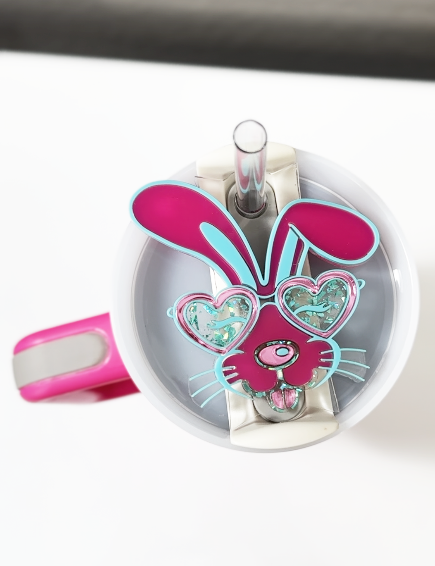 TUMBLER TOPPER - BUNNY GLASSES-PINK TEAL