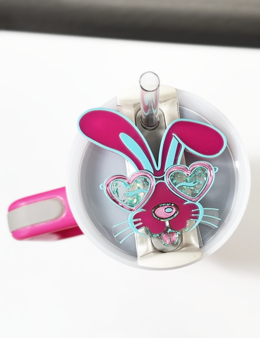 TUMBLER TOPPER - BUNNY GLASSES-PINK TEAL