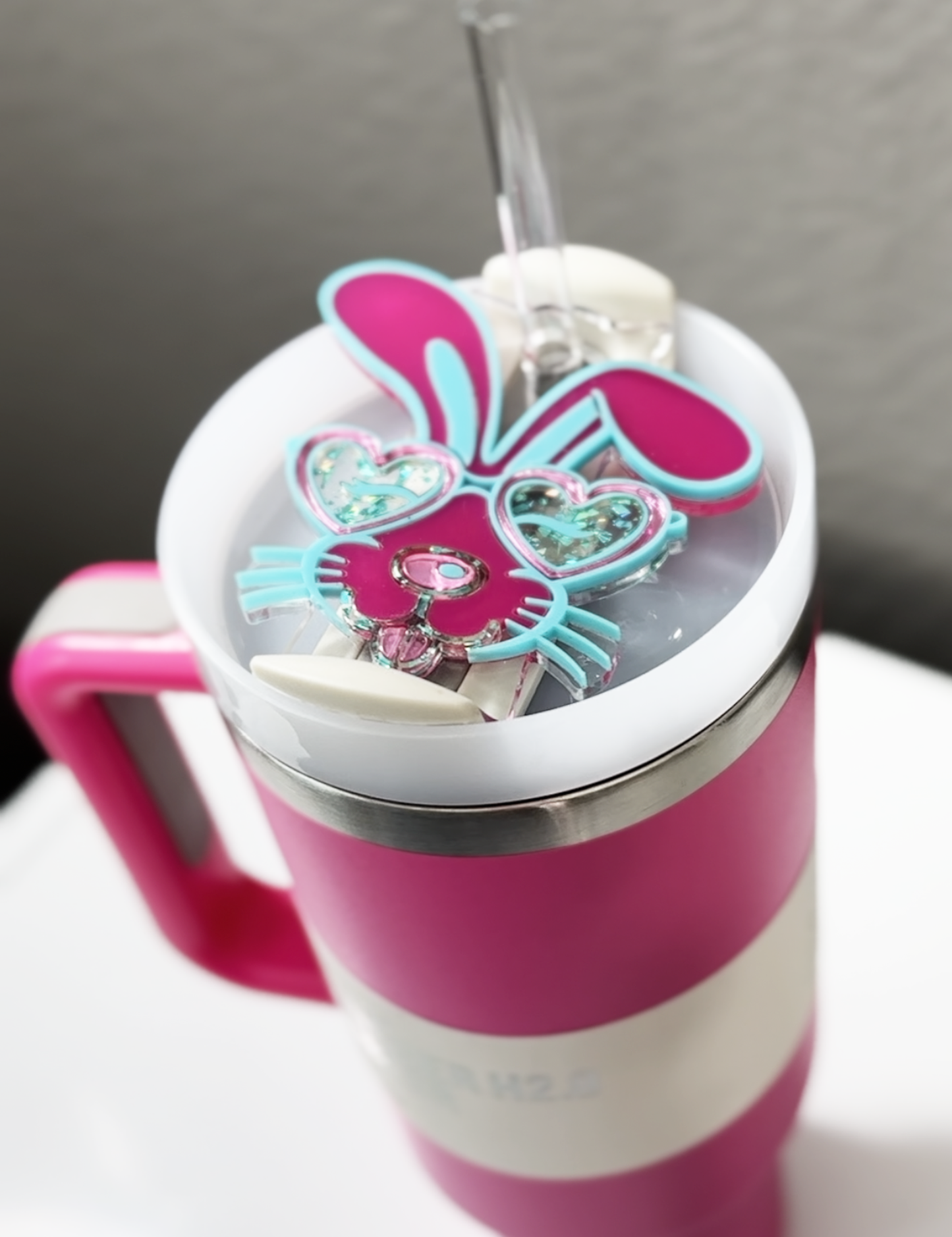 TUMBLER TOPPER - BUNNY GLASSES-PINK TEAL