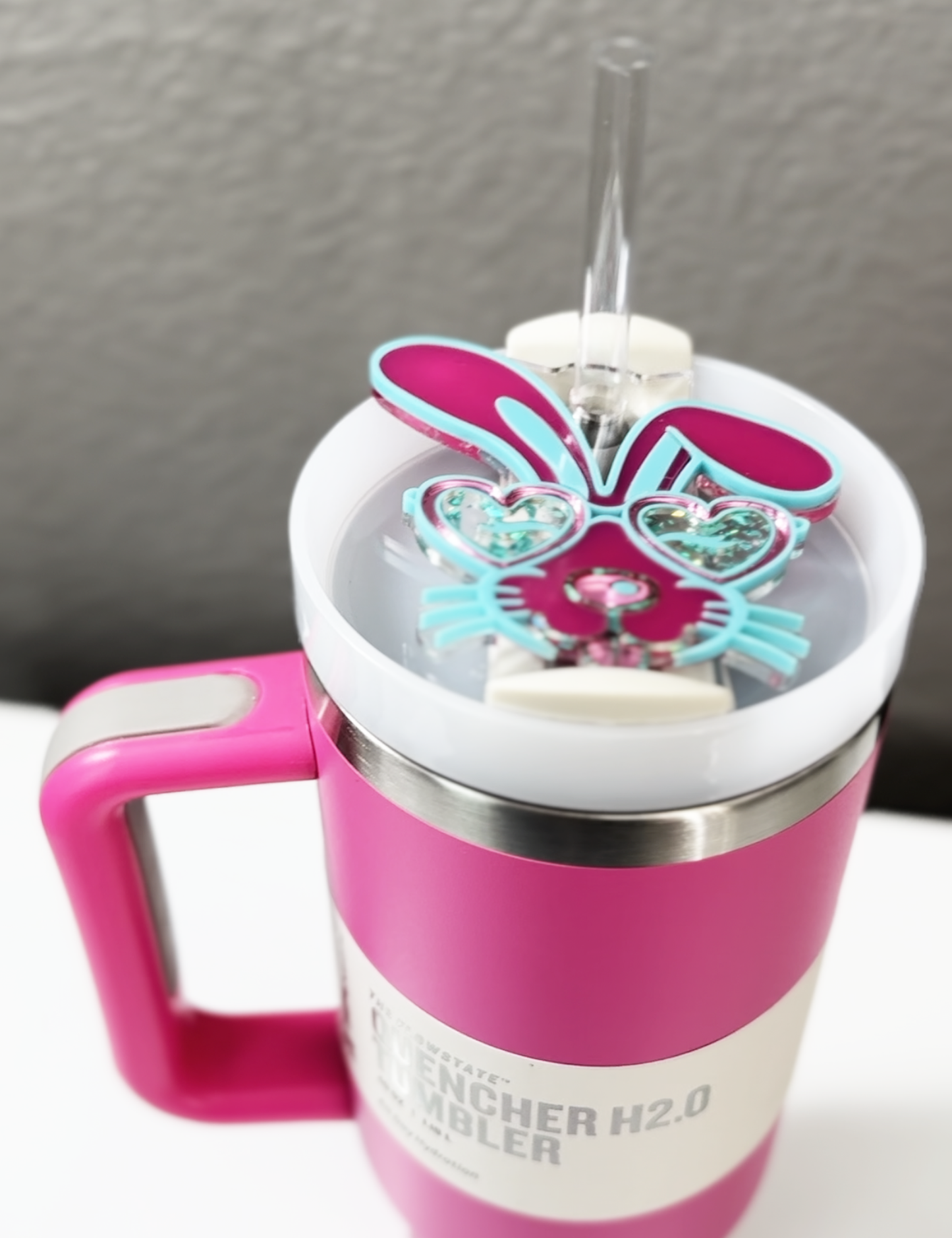 TUMBLER TOPPER - BUNNY GLASSES-PINK TEAL