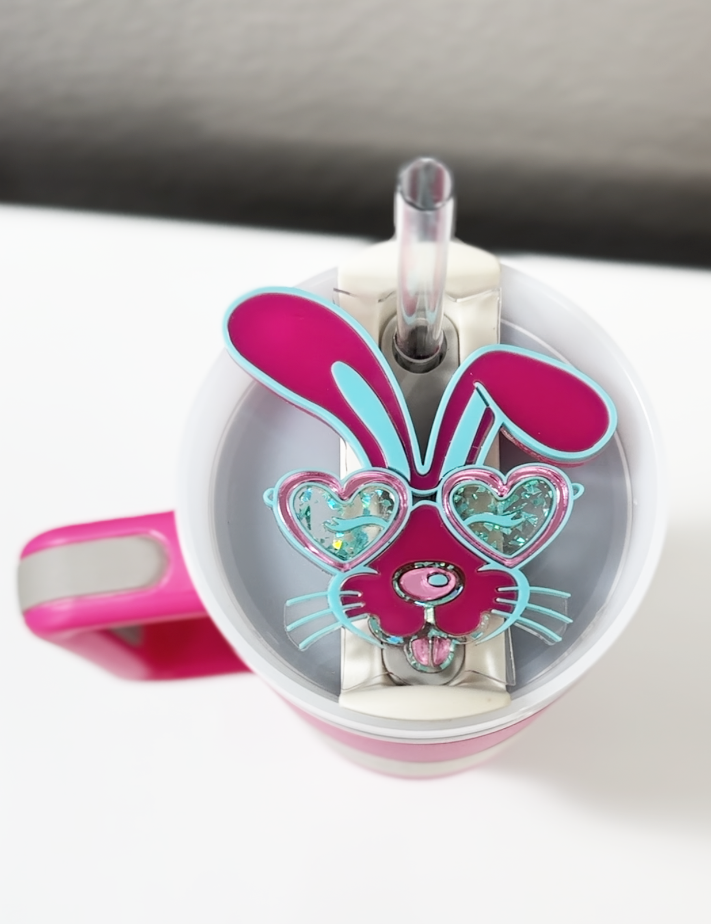TUMBLER TOPPER - BUNNY GLASSES-PINK TEAL