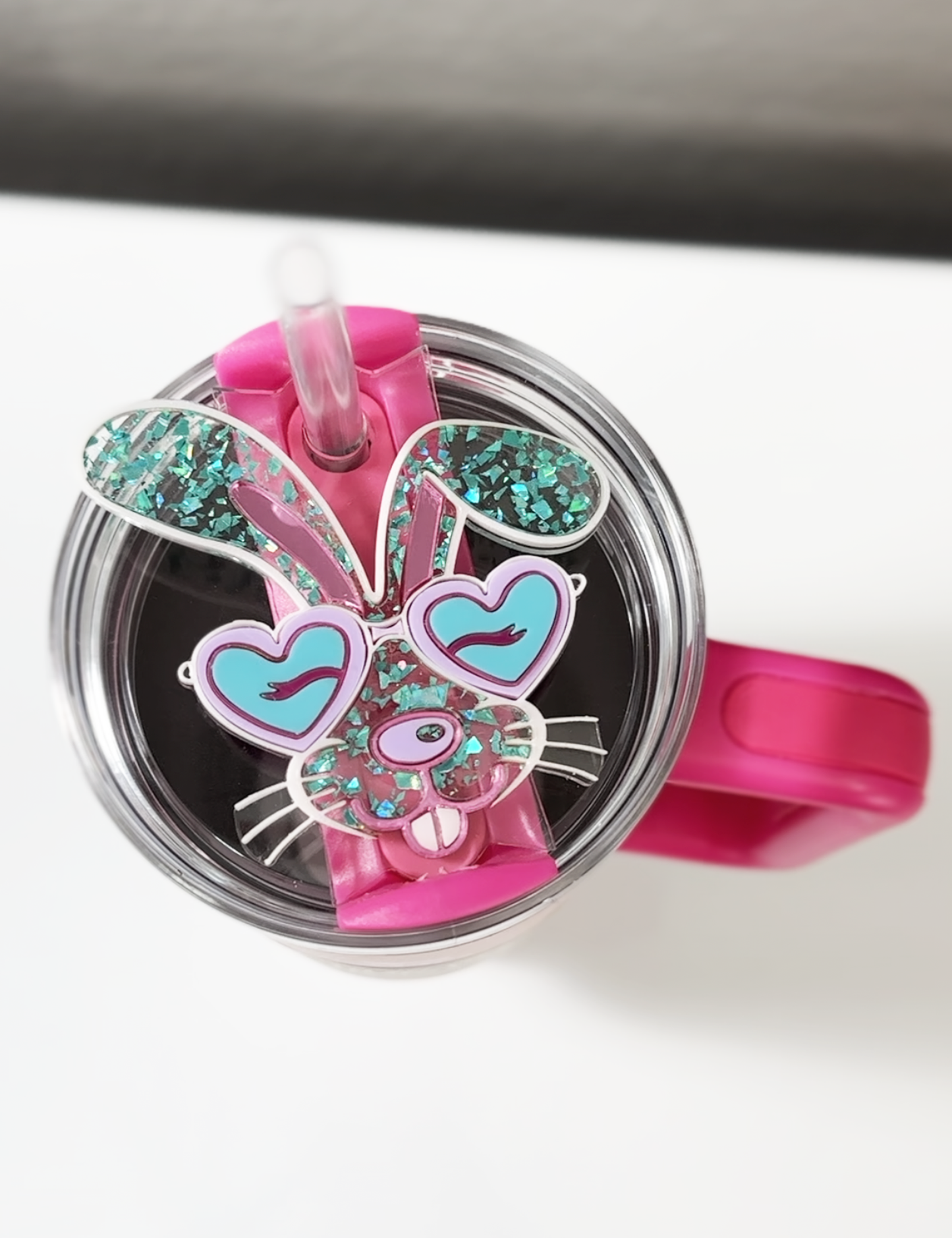 TUMBLER TOPPER - BUNNY GLASSES-PINK TEAL PURPLE