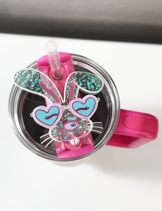 TUMBLER TOPPER - BUNNY GLASSES-PINK TEAL PURPLE
