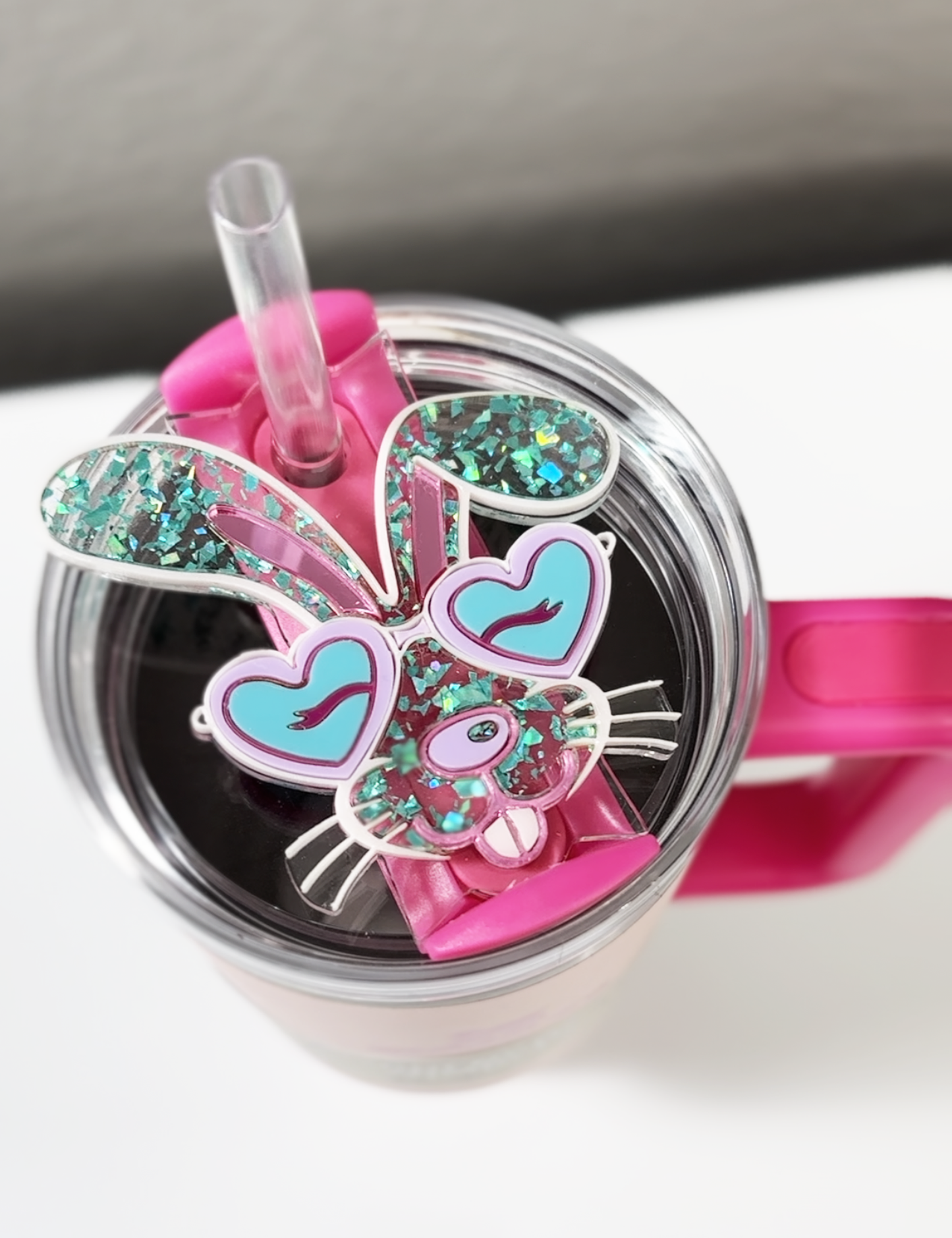 TUMBLER TOPPER - BUNNY GLASSES-PINK TEAL PURPLE