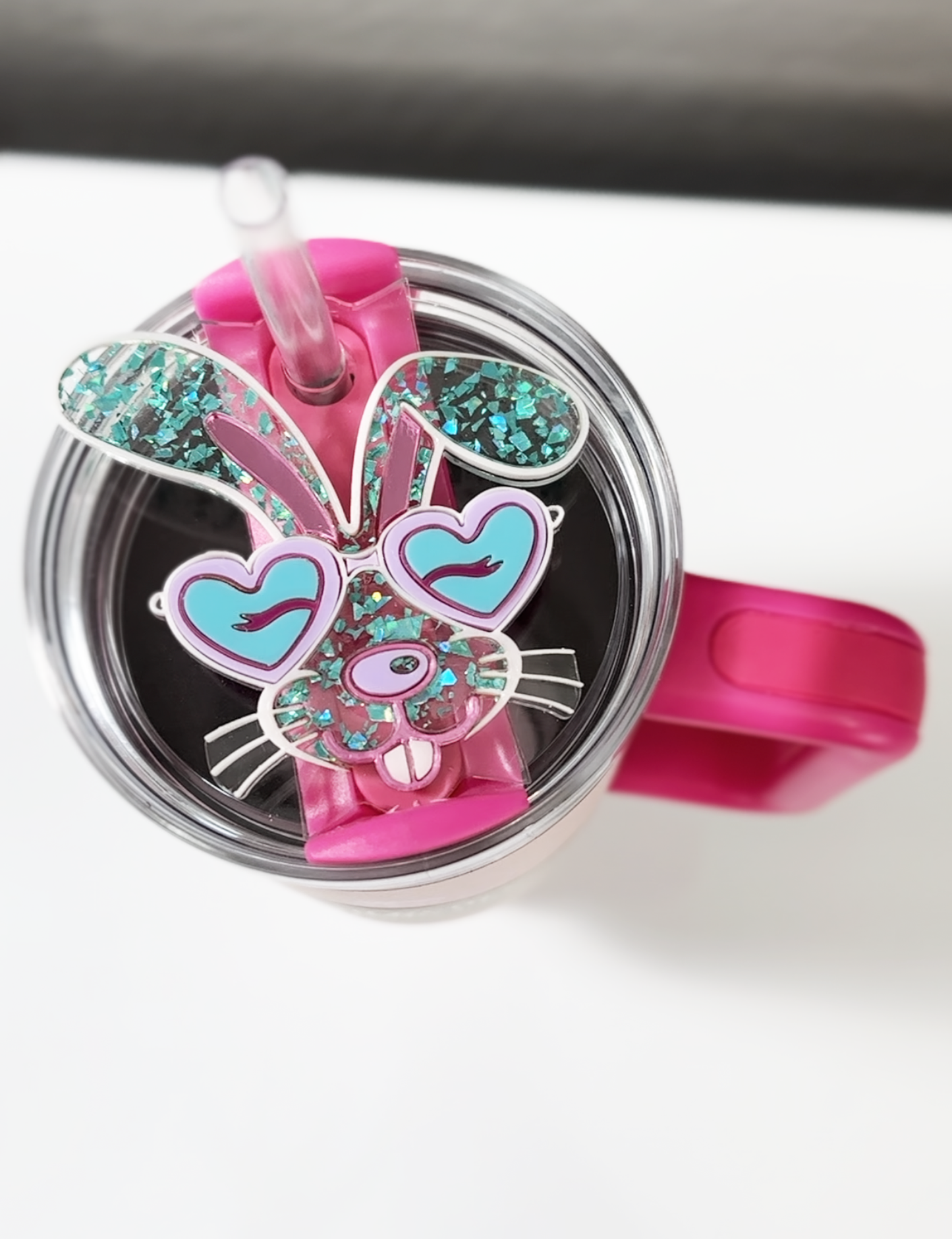 TUMBLER TOPPER - BUNNY GLASSES-PINK TEAL PURPLE