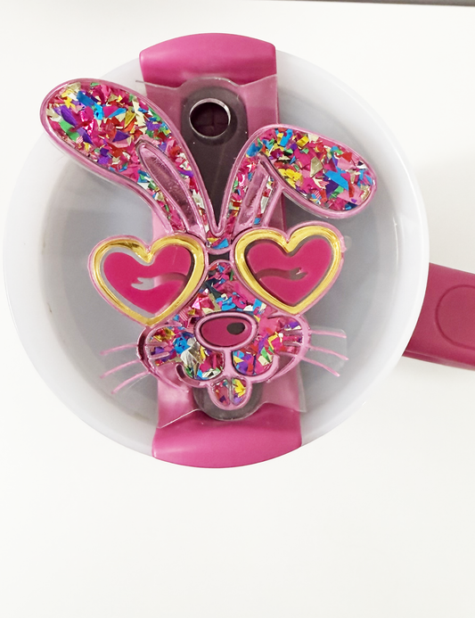 TUMBLER TOPPER - BUNNY GLASSES-PINK UNICORN GLITTER
