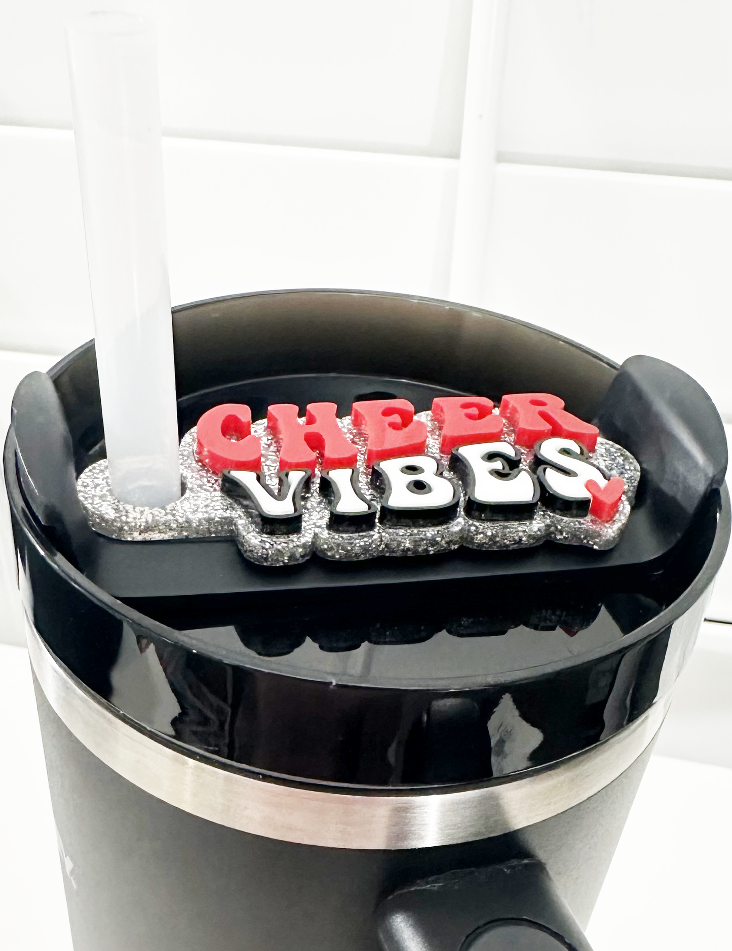 CUSTOM TUMBLER TAG - CHEER VIBES-SLVR GLTR