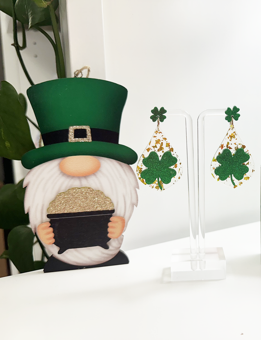 St. Patrick's Day - GOLD/GREEN CLOVER EARRINGS