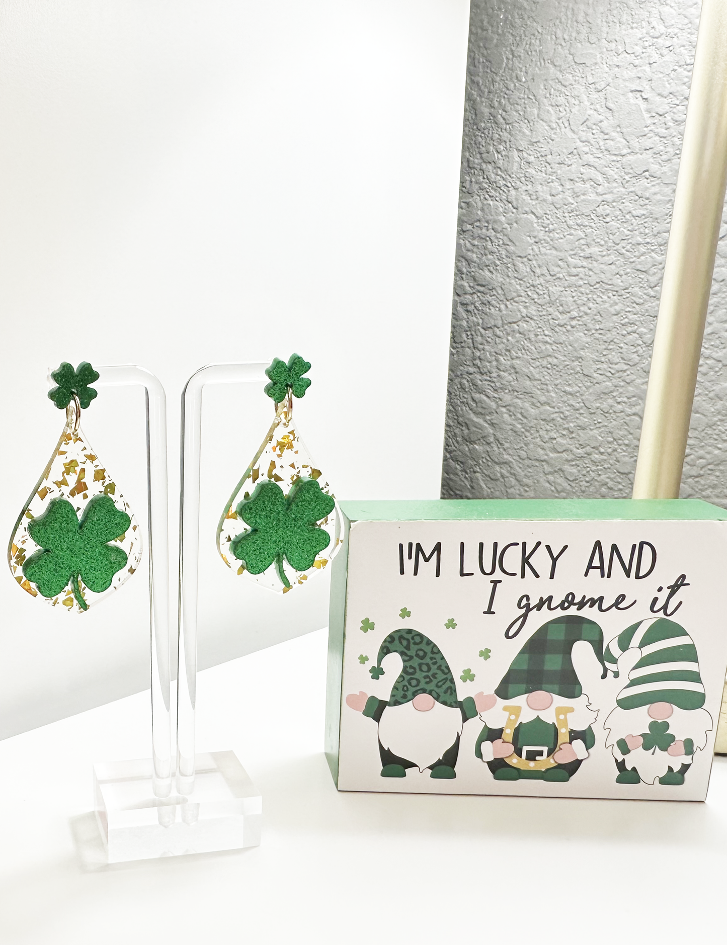 St. Patrick's Day - GOLD/GREEN CLOVER EARRINGS