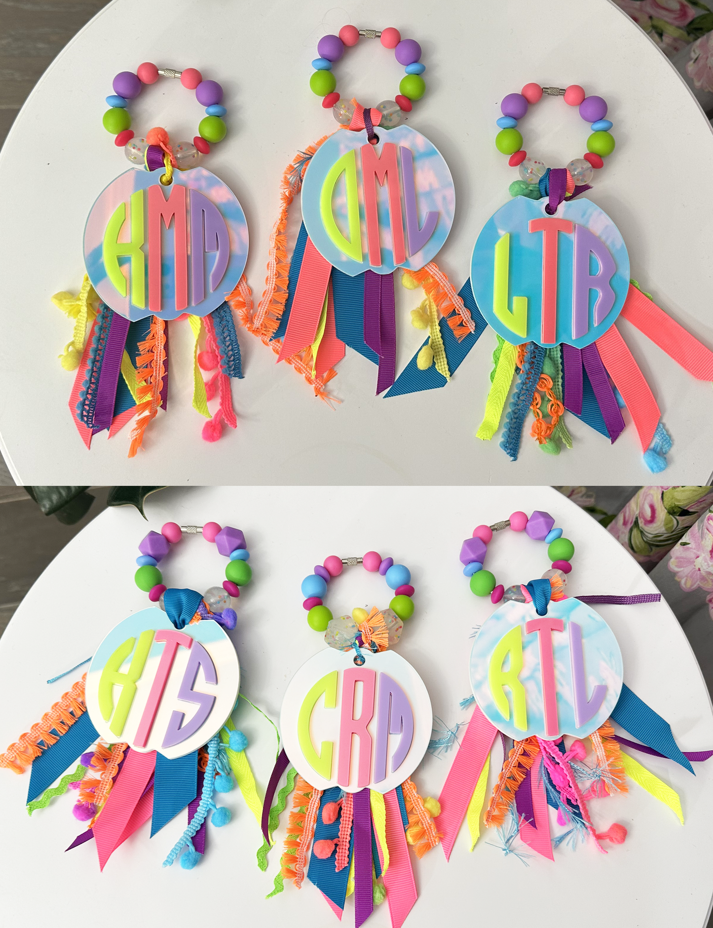 CUSTOM MONOGRAM BAG TAG/KEY FOB/ZIPPER PULL - NEON