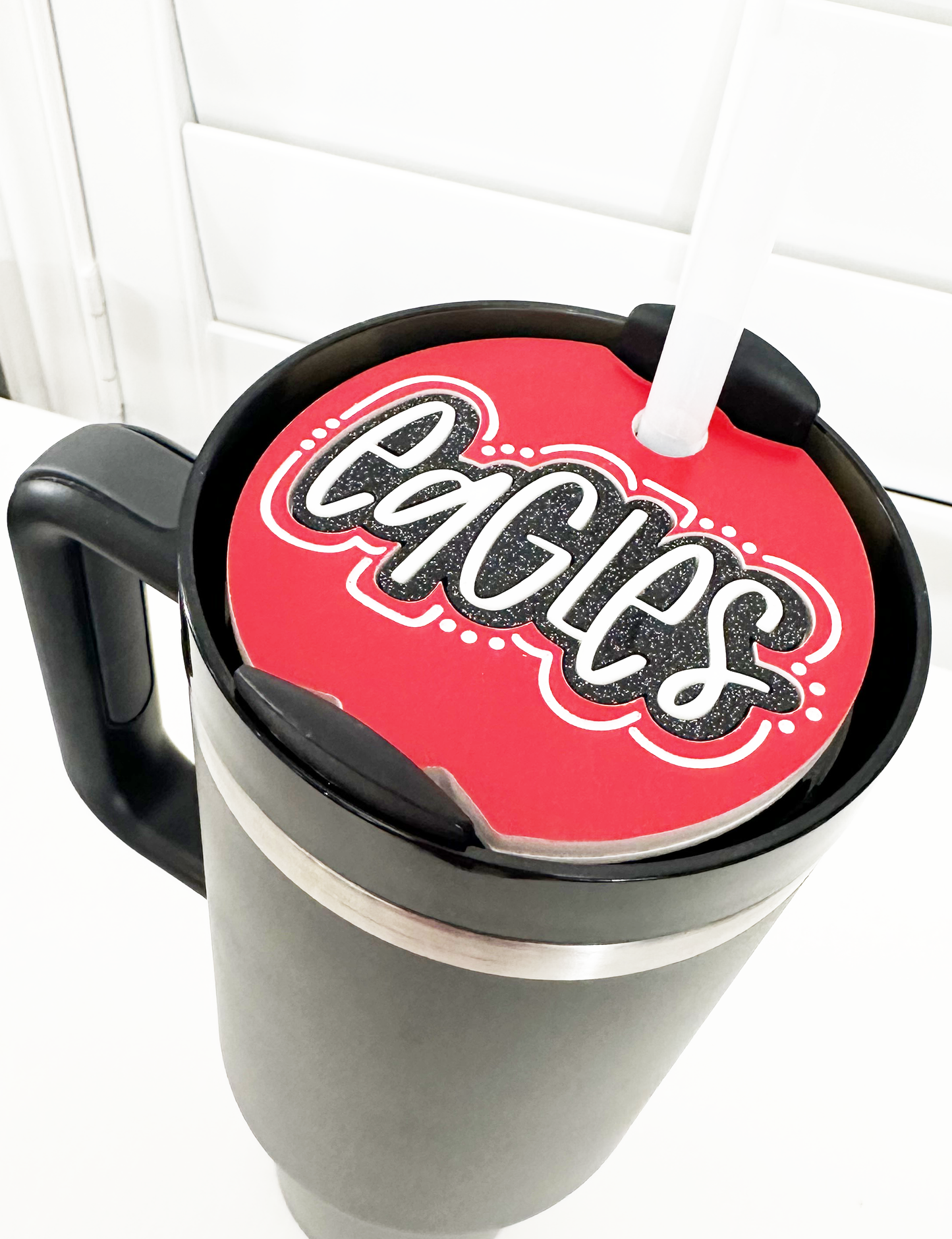 CUSTOM TUMBLER TOPPER - FULL LID - EAGLES TEAM SPIRIT-RED
