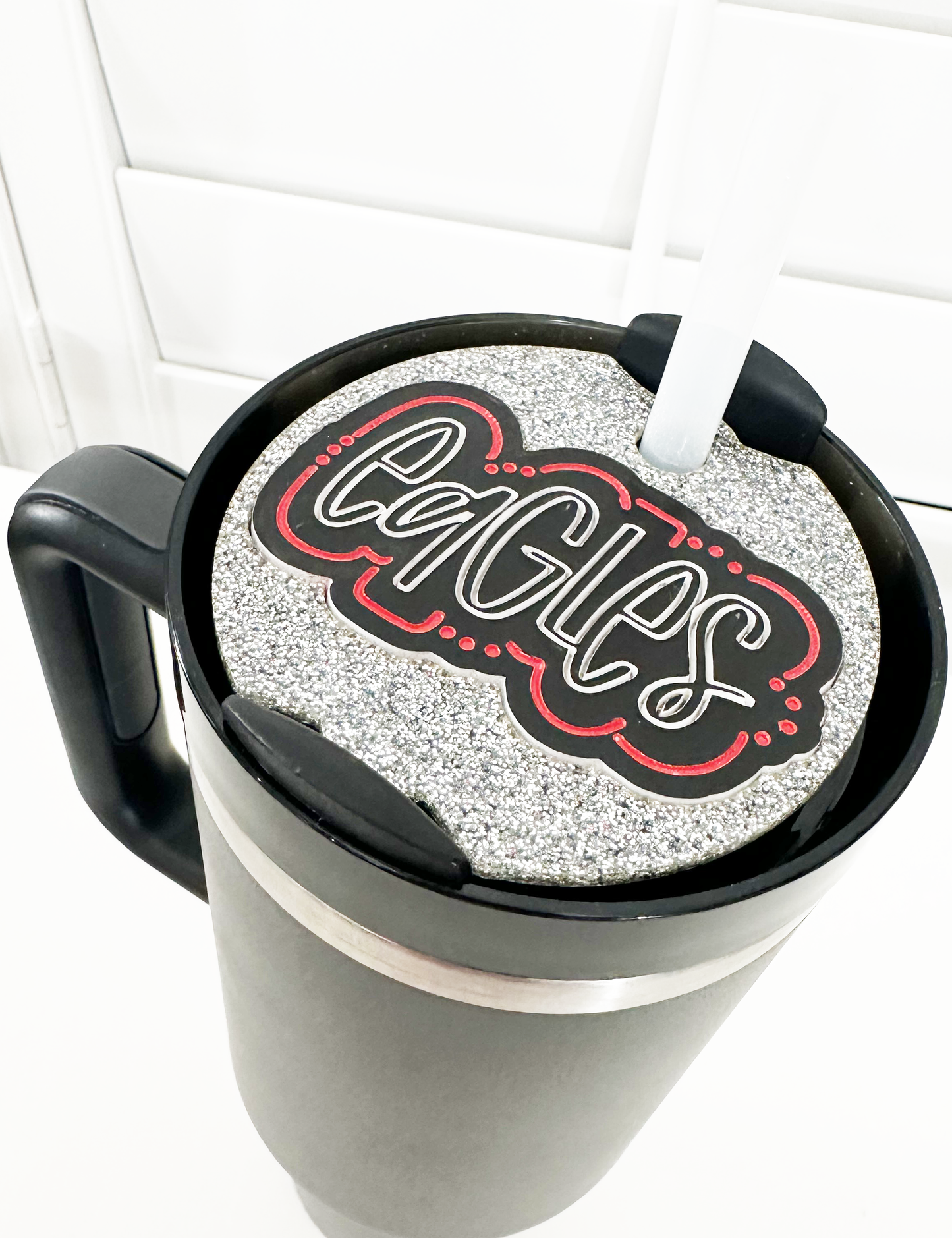 CUSTOM TUMBLER TOPPER - FULL LID - EAGLES TEAM SPIRIT-SLVR GLTR