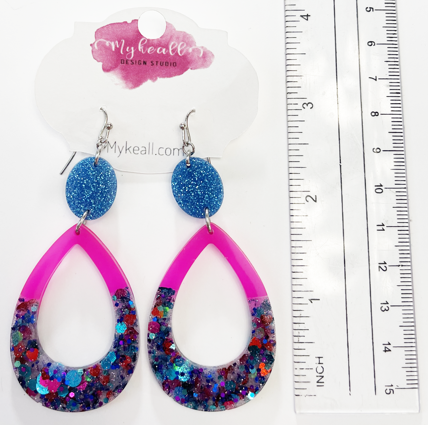 Pink/Blue-Glitter Earrings - 4