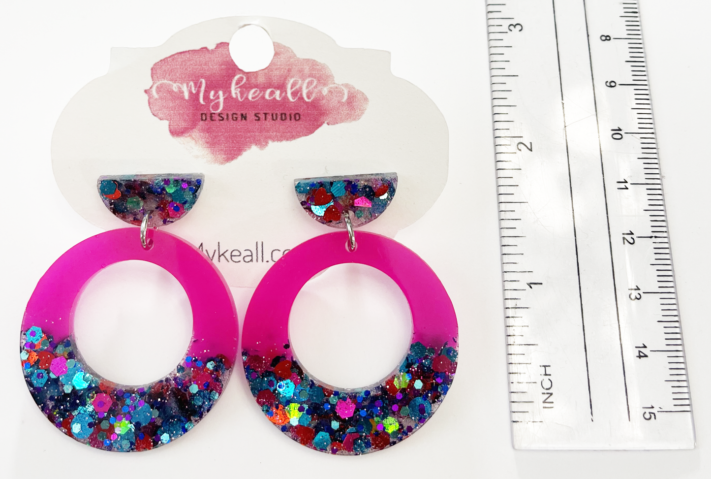 Pink/Blue-Glitter Earrings - 8