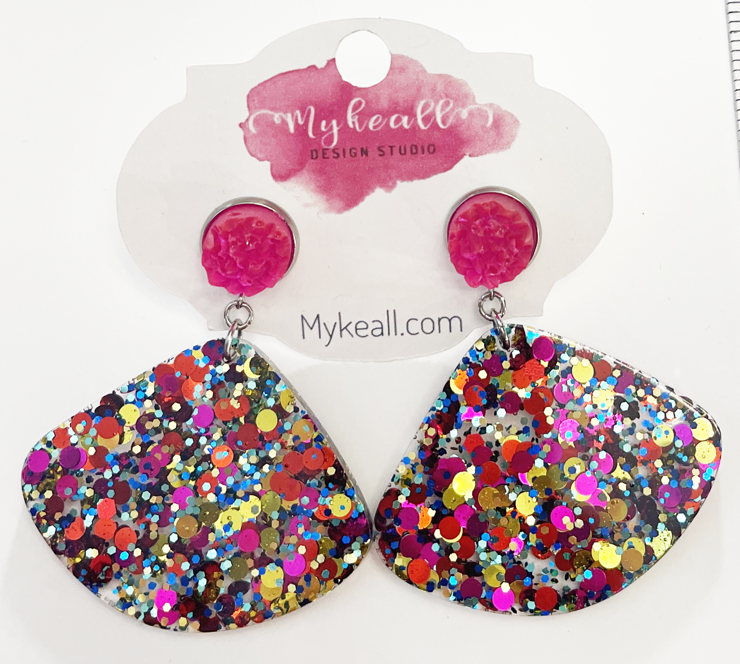 Pink/Multi-Glitter Earrings - 6