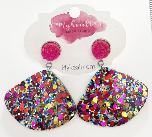 Pink/Multi-Glitter Earrings - 6