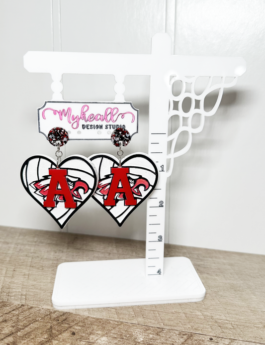 Argyle Eagles Earrings-VOLLEYBALL HEART DANGLES