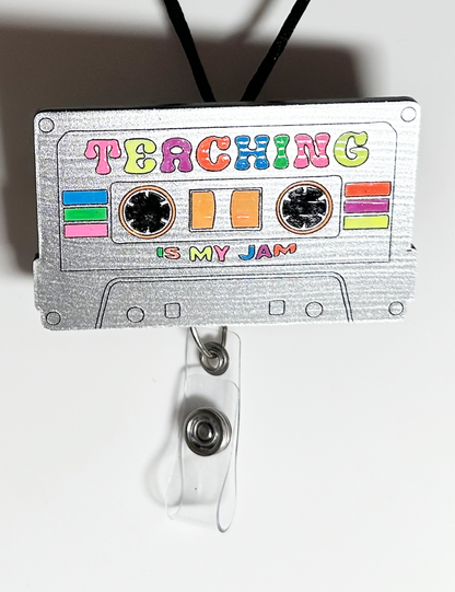 TEACHING IS MY JAM CASSETTE BADGE REEL/LANYARD