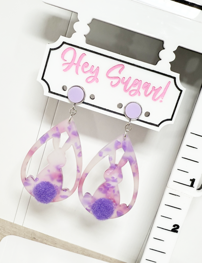 Easter Earrings - Bunny Back Pom Pom