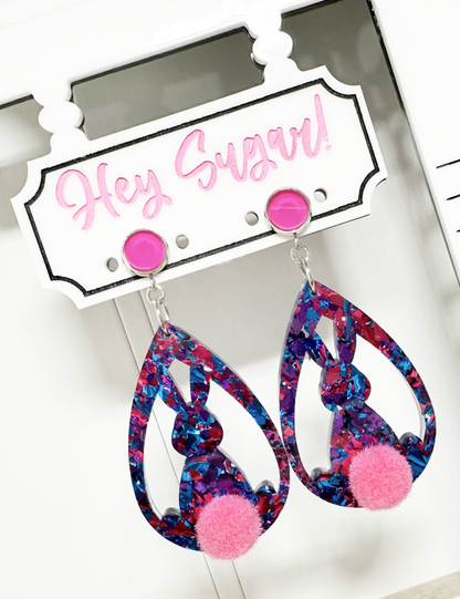 Easter Earrings - Bunny Back Pom Pom