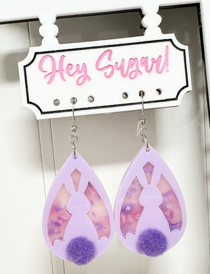 Easter Earrings - Bunny Back Pom Pom