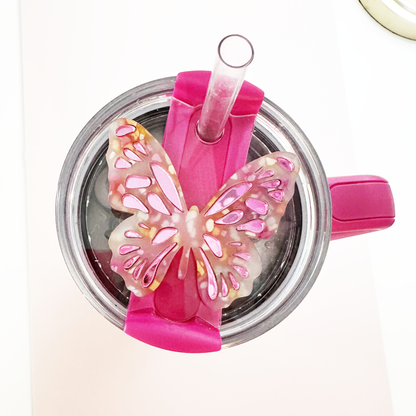 TUMBLER TOPPER TAG - BUTTERFLY-PINK FROSTED MIX WITH MIRROR