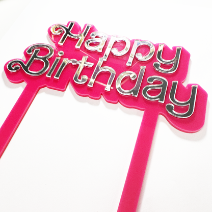 Acrylic Dessert Topper - Happy Birthday - Barbie Font - 1