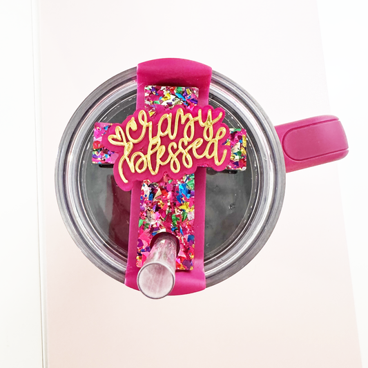 TUMBLER TOPPER TAG - CRAZY BLESSED CROSS