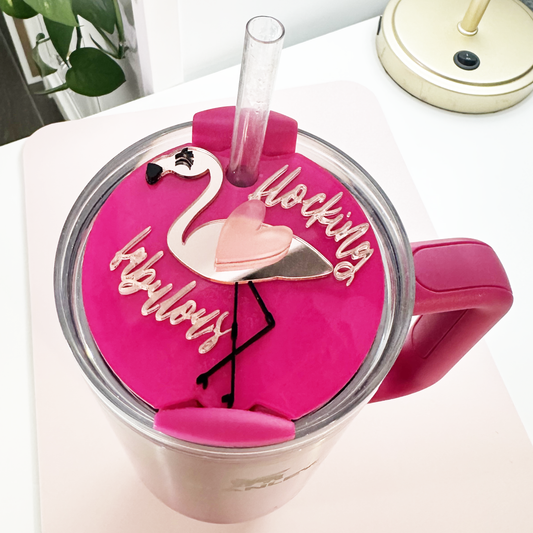 TUMBLER TOPPER - FULL LID - FLOCKING FABULOUS FLAMINGO