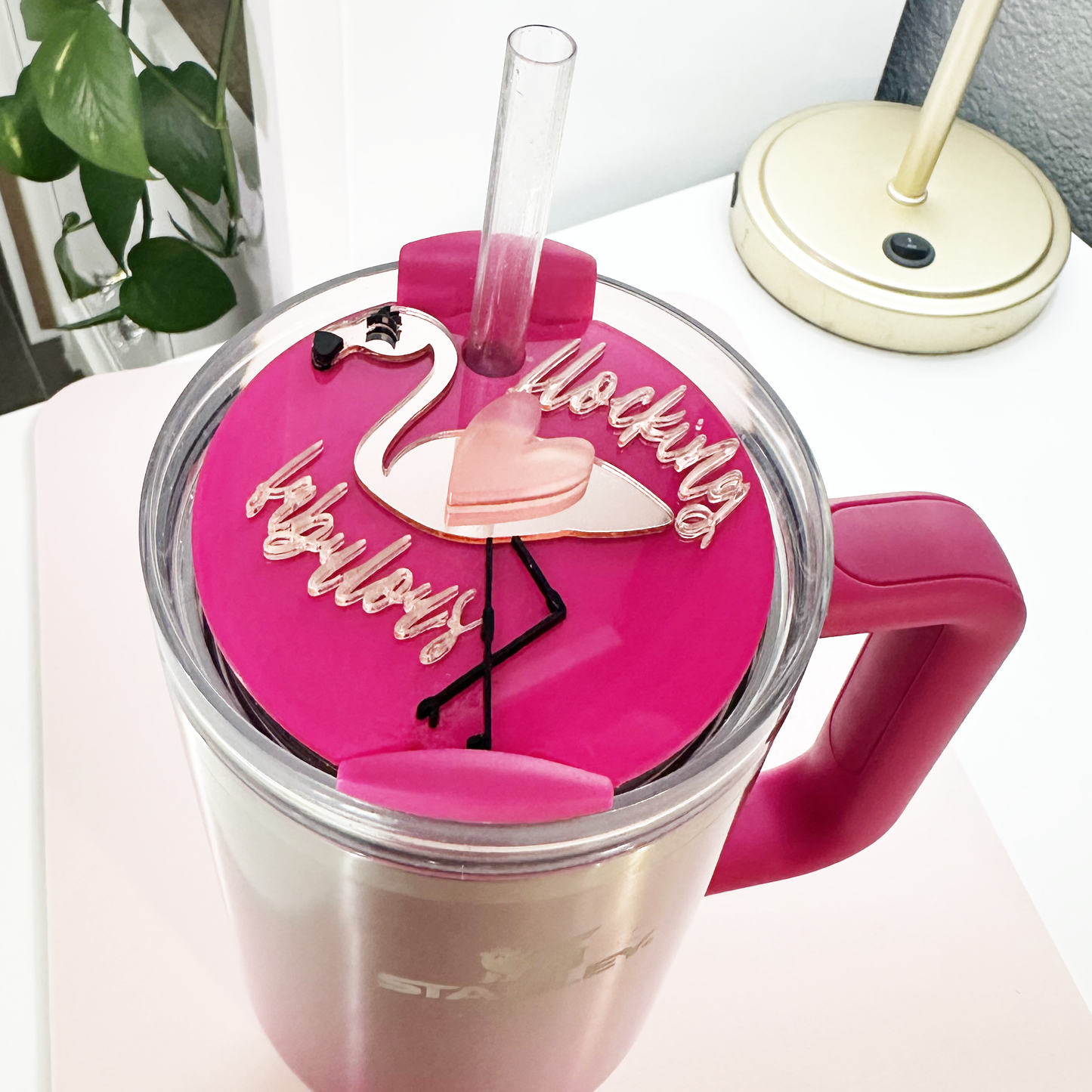 TUMBLER TOPPER - FULL LID - FLOCKING FABULOUS FLAMINGO