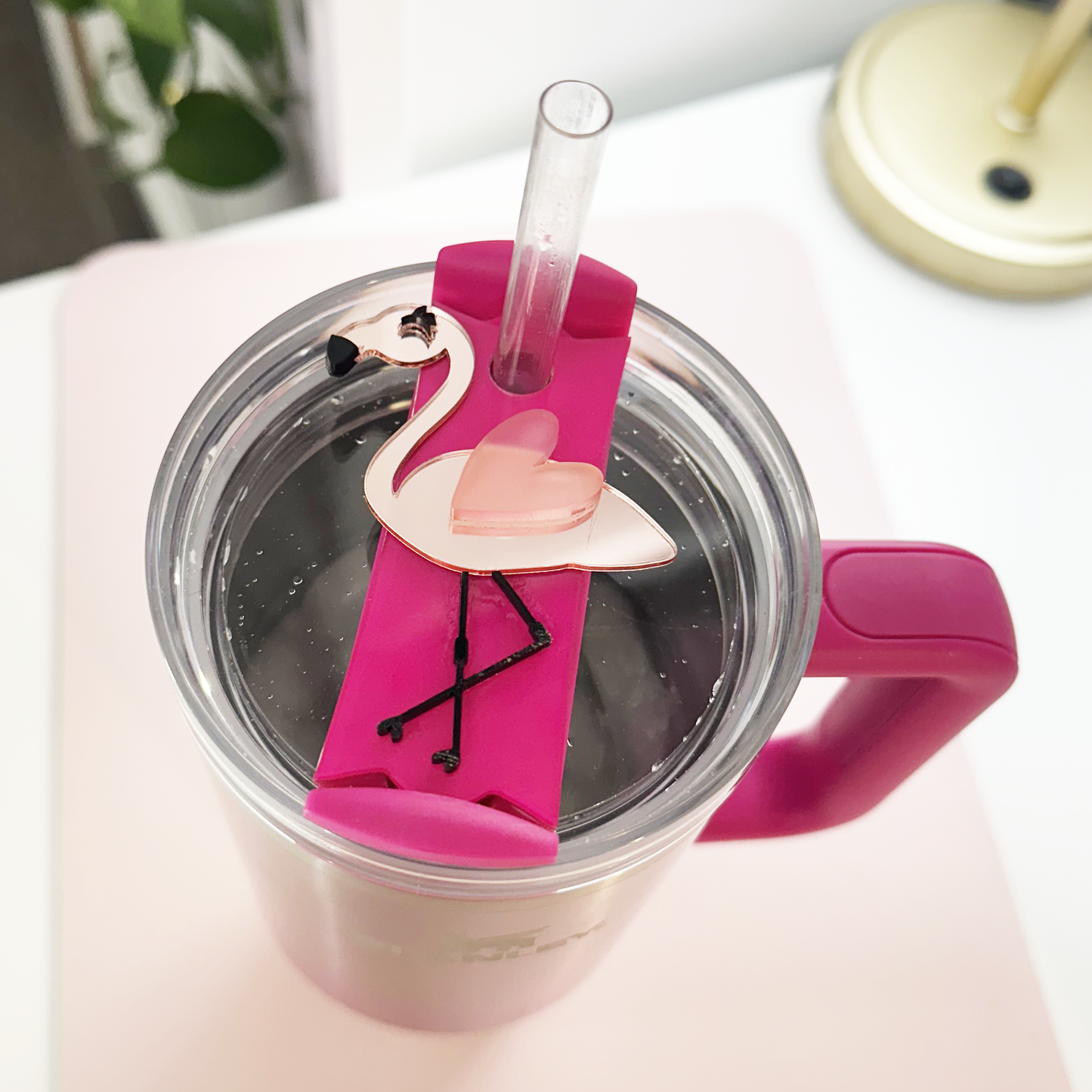 TUMBLER TOPPER TAG - MIRRORED PINK FLAMINGO