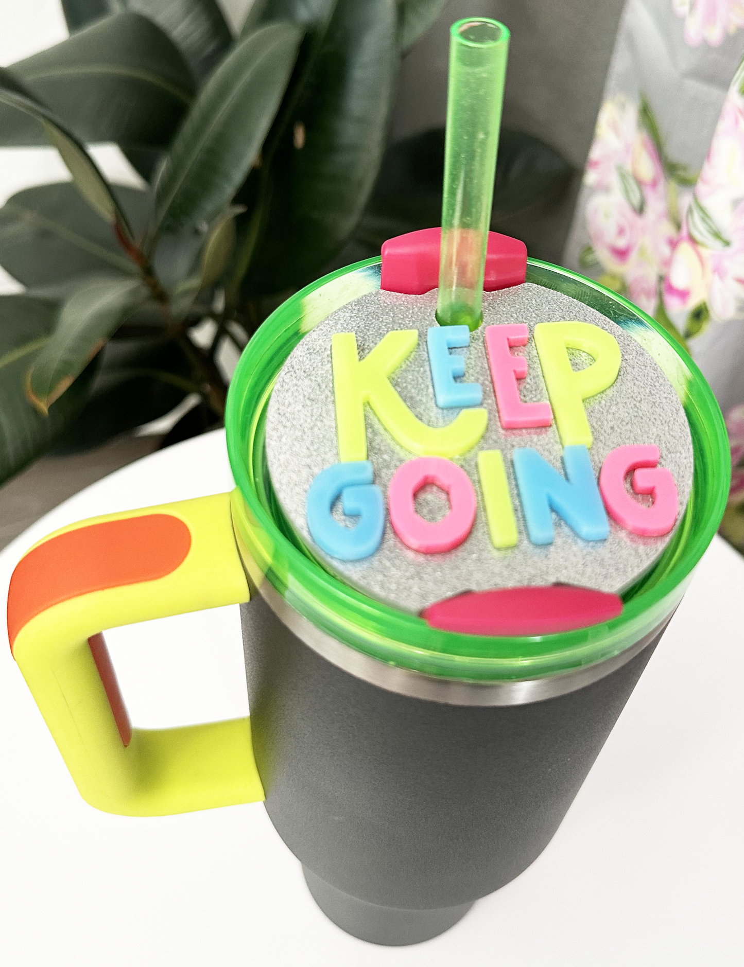 TUMBLER TOPPER - POSITIVITY - KEEP GOING GLITTER - FULL LID