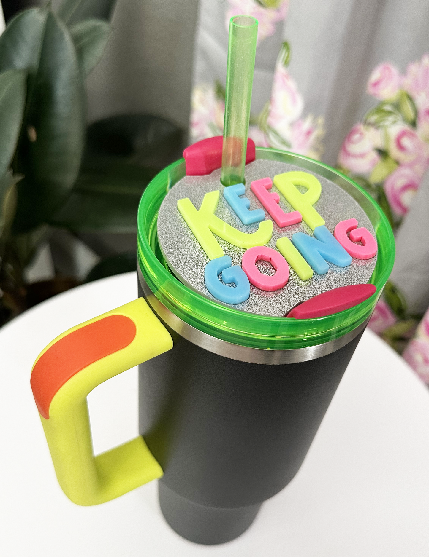 TUMBLER TOPPER - POSITIVITY - KEEP GOING GLITTER - FULL LID