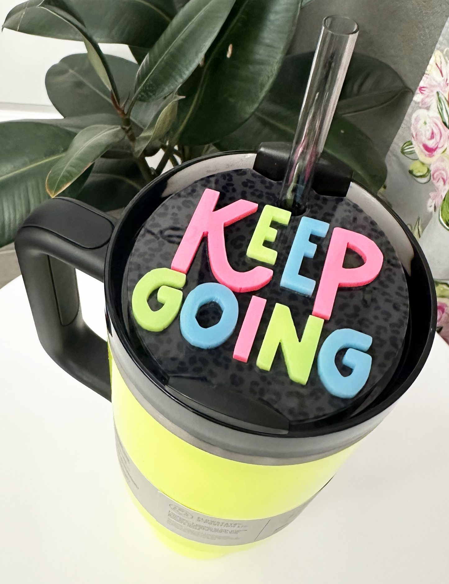 TUMBLER TOPPER - POSITIVITY - KEEP GOING CHEETAH - FULL LID