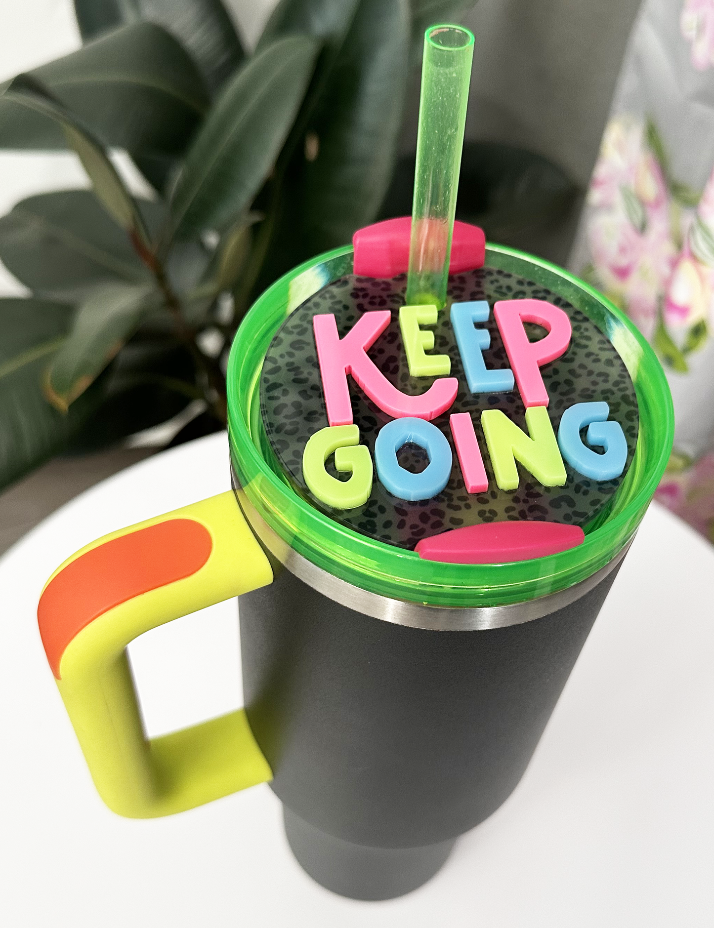 TUMBLER TOPPER - POSITIVITY - KEEP GOING CHEETAH - FULL LID