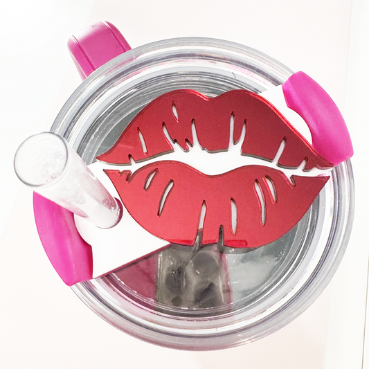 TUMBLER TOPPER TAG - LIPS-RED MIRRORED