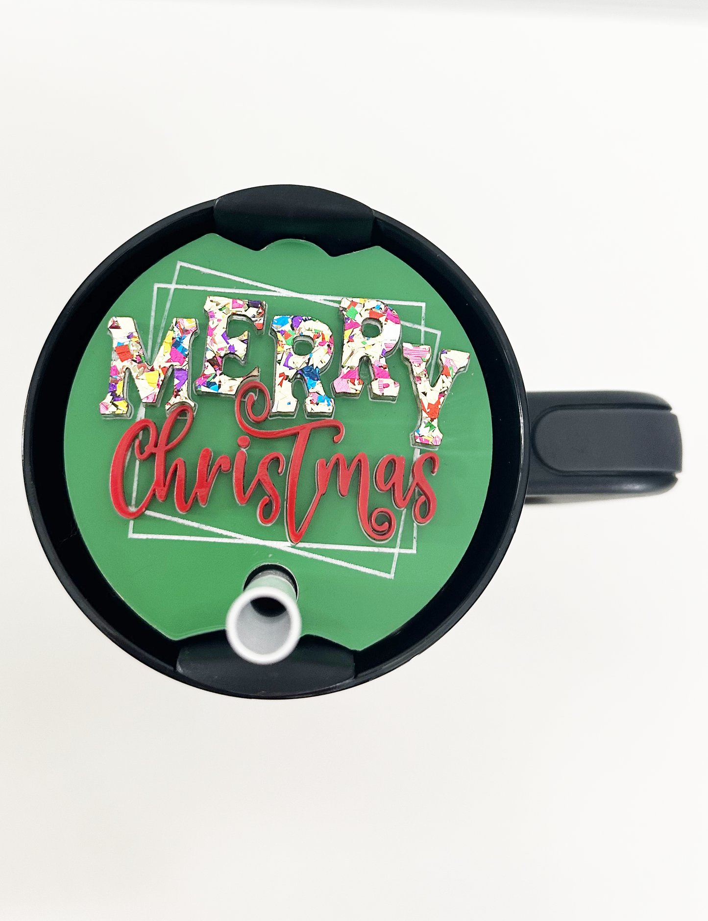 TUMBLER TOPPER - FULL LID - MERRY CHRISTMAS-GRN