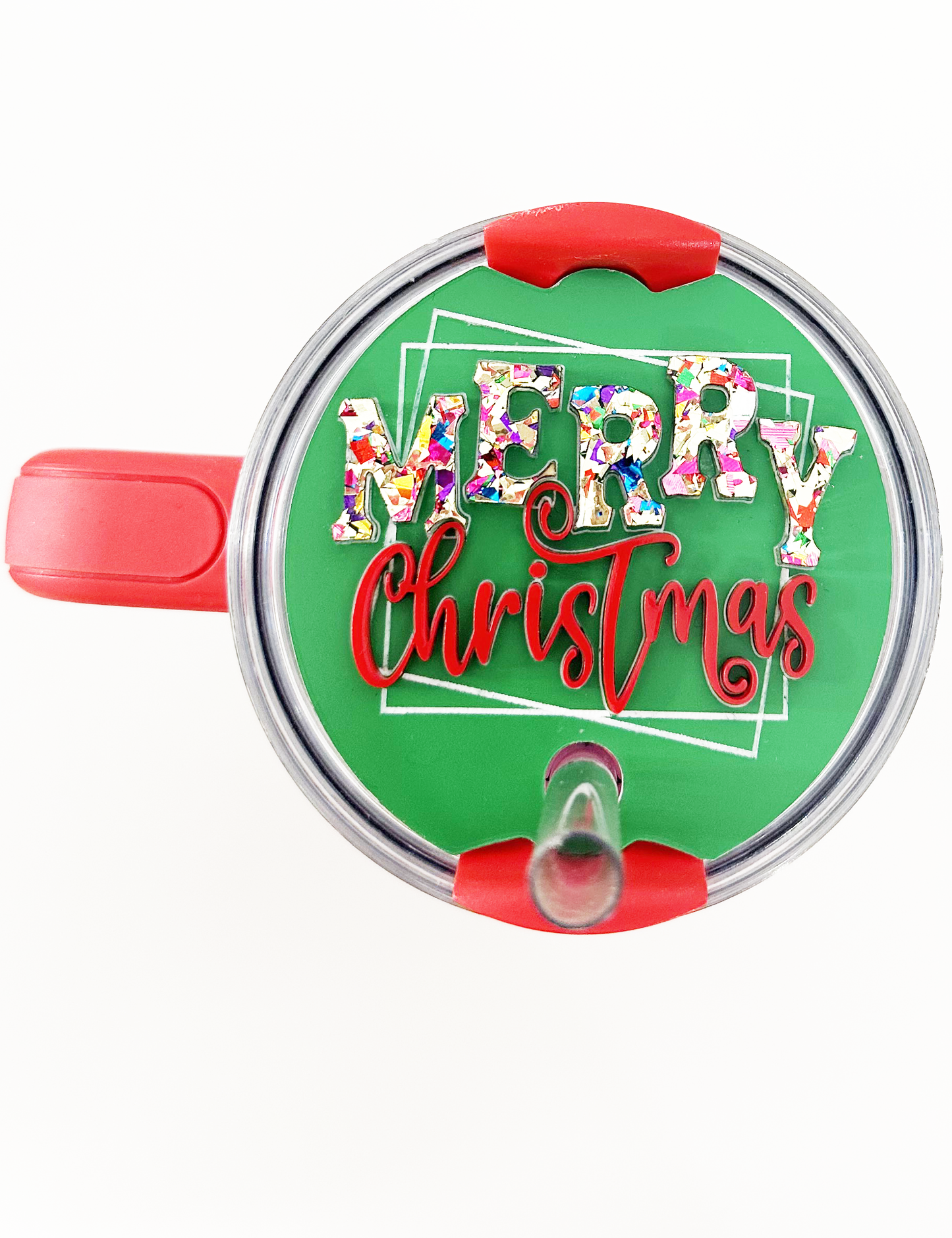 TUMBLER TOPPER - FULL LID - MERRY CHRISTMAS-GRN