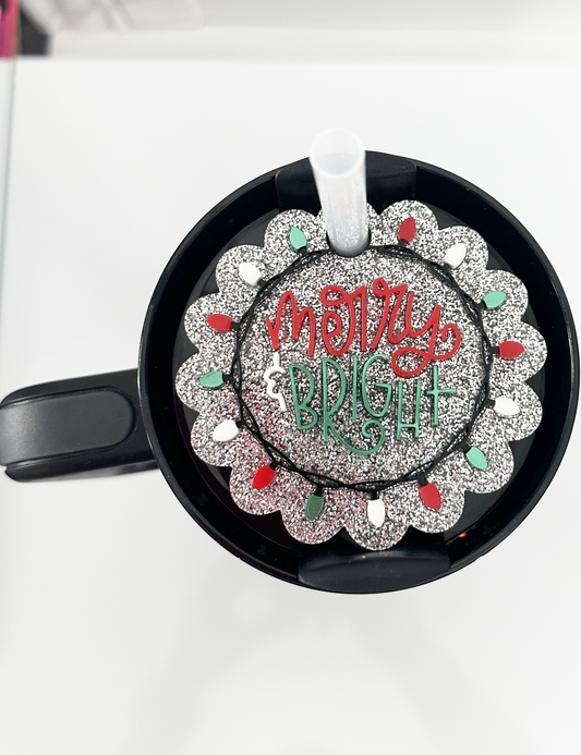 TUMBLER TOPPER - FULL LID - MERRY & BRIGHT LIGHTS