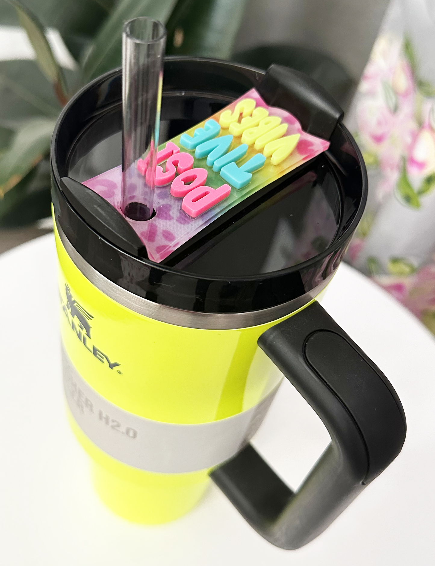 TUMBLER TOPPER - POSITIVITY - POSITIVE VIBES NEON CHEETAH