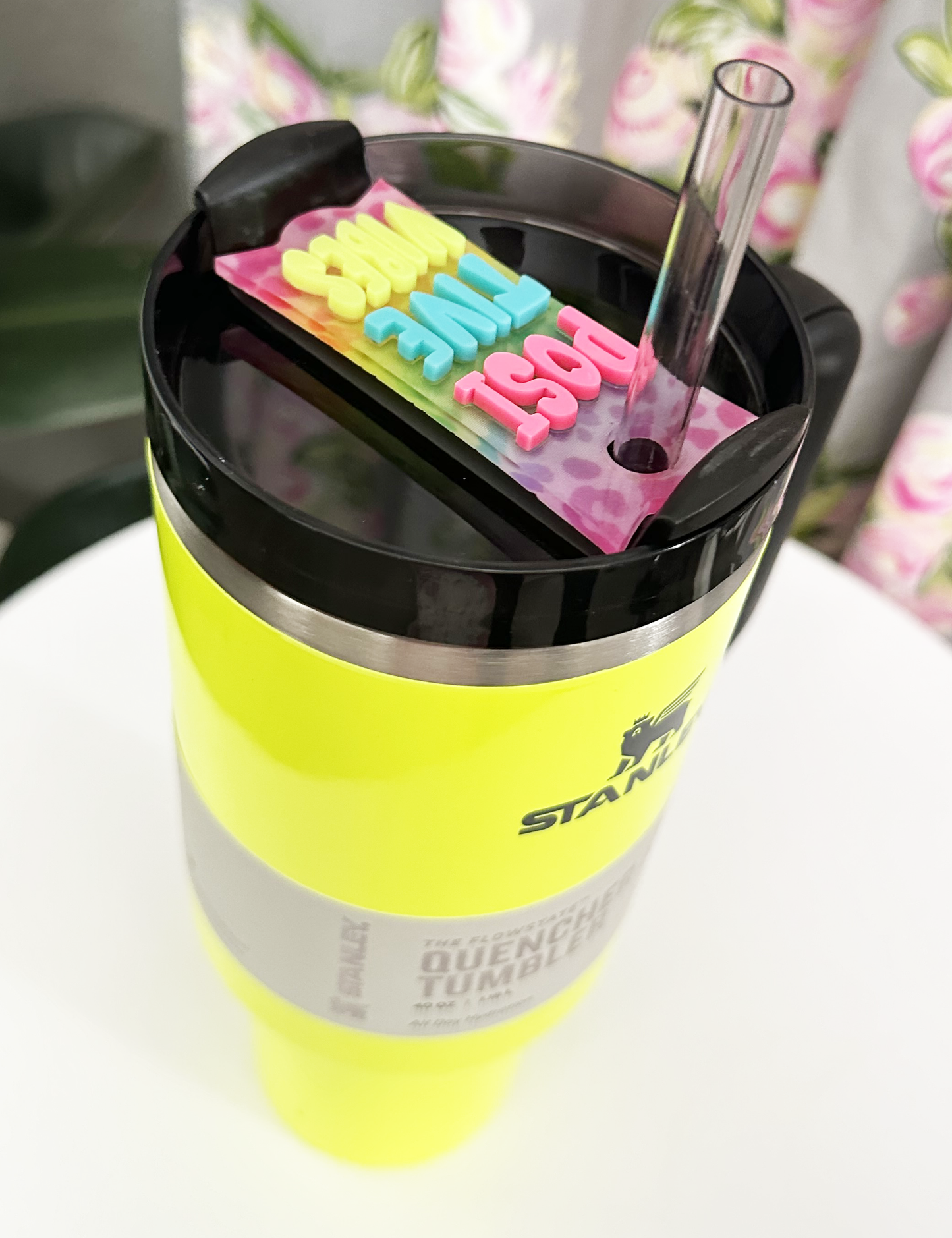 TUMBLER TOPPER - POSITIVITY - POSITIVE VIBES NEON CHEETAH