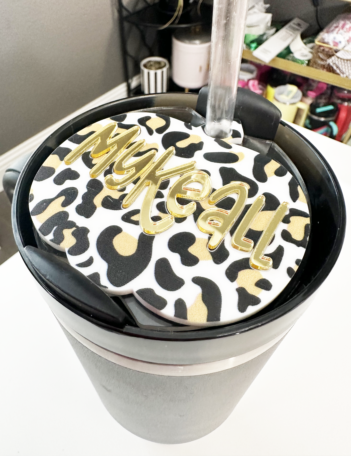 CUSTOM TUMBLER TOPPER - FULL LID - CHEETAH PUMPKIN