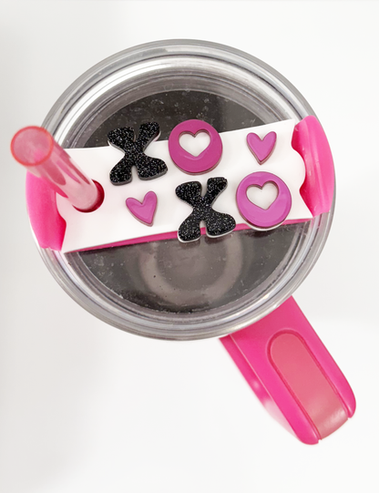 STANLEY TUMBLER TOPPER - RETRO XOXO TAG-PINK/BLACK